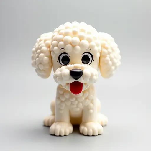 LEGO style of a bichon frise from the front view