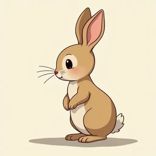 studio ghibli style of a baby rabbit from the side view