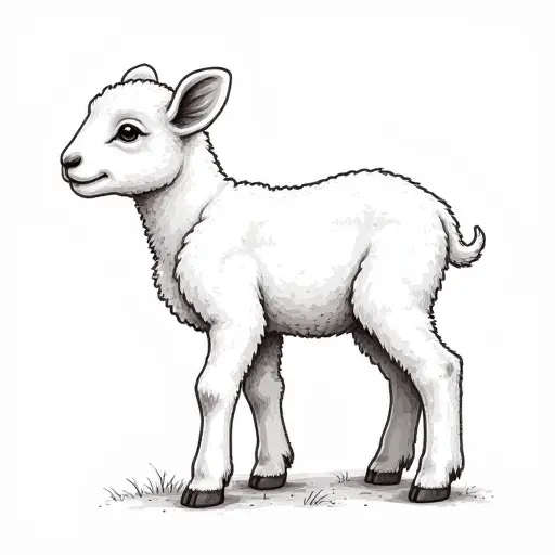 clean hand-drawn outlines of a baby lamb from the side view