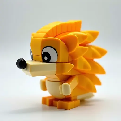 LEGO style of a baby hedgehog from the side view