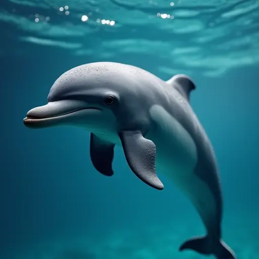 hd photo of a baby dolphin from the side view