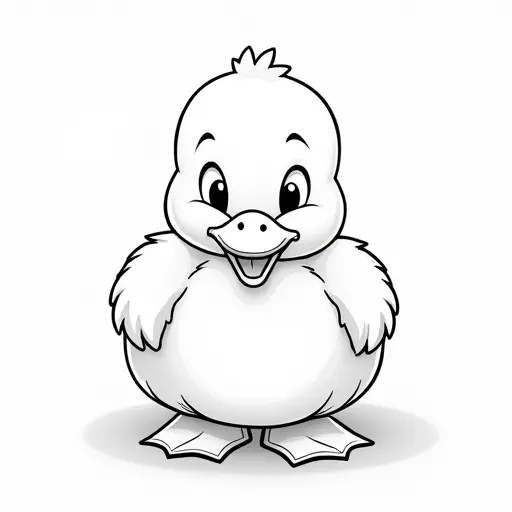 black and white simple line drawing of a baby duck from the front view