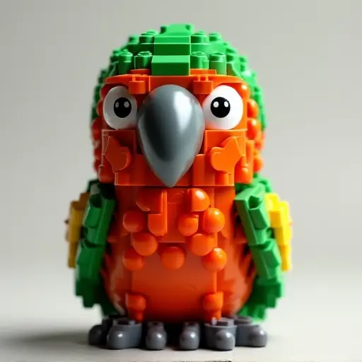 LEGO style of a conure from the front view