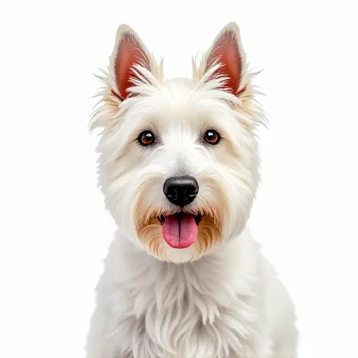 Watercolor style of a west highland white terrier from the front view