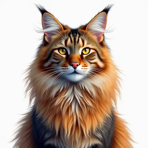 colored pencil drawing style of a maine coon from the front view