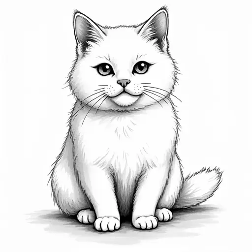 clean pencial outline sketch of a cat from the front view