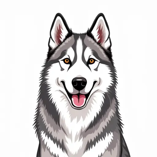 clean hand-drawn outlines of a siberian husky from the front view