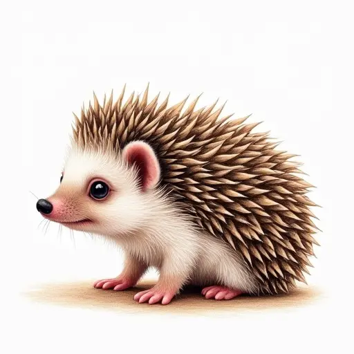 colored pencil drawing style of a baby hedgehog from the side view