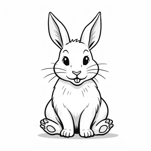 black and white simple line drawing of a baby rabbit from the front view