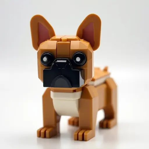 LEGO style of a french bulldog from the front view