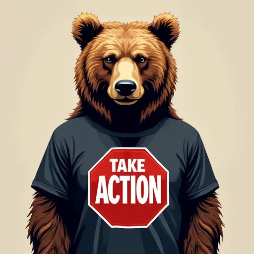 bear, T-shirt, slogan Take Action, proactive style