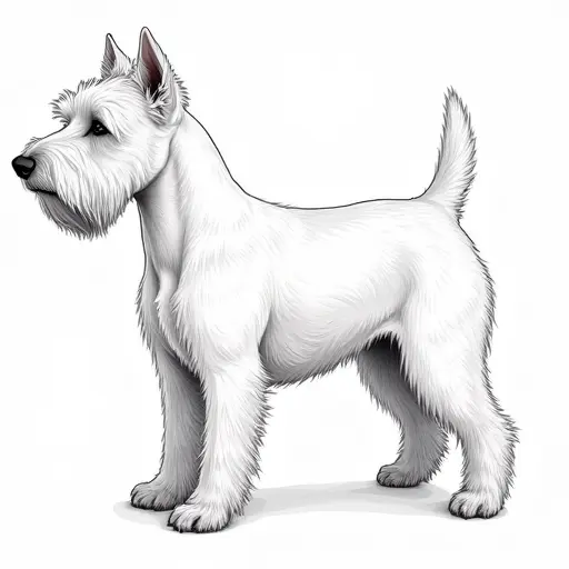 clean hand-drawn outlines of a west highland white terrier from the side view