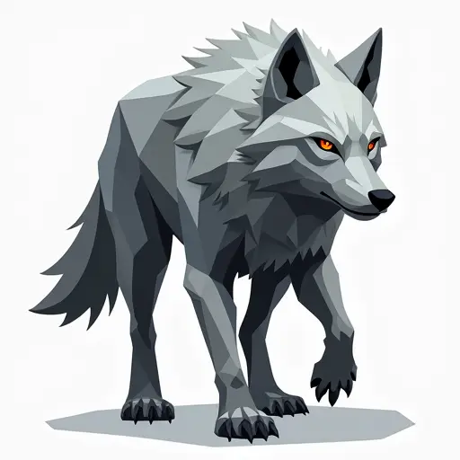 A wolf designed with angular geometric shapes, creating a strong, sharp-edged look that highlights its ferocity.