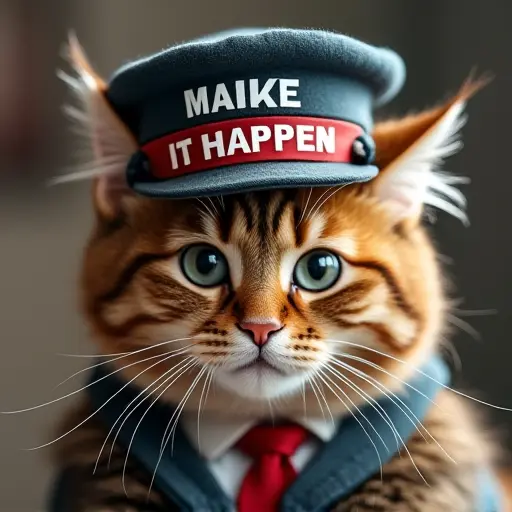 cat, hat, slogan Make It Happen, motivational style