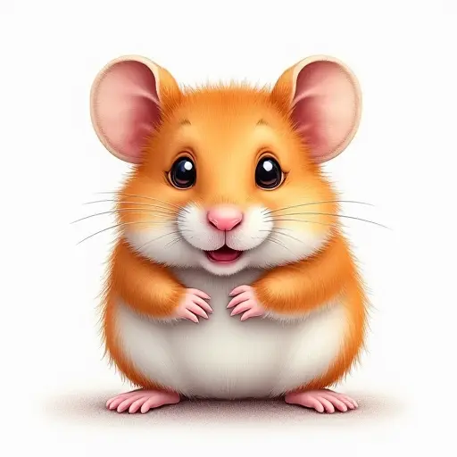 colored pencil drawing style of a baby hamster from the front view