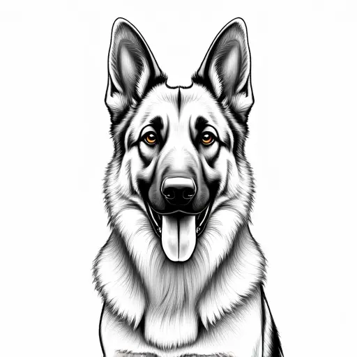 clean hand-drawn outlines of a german shepherd from the front view