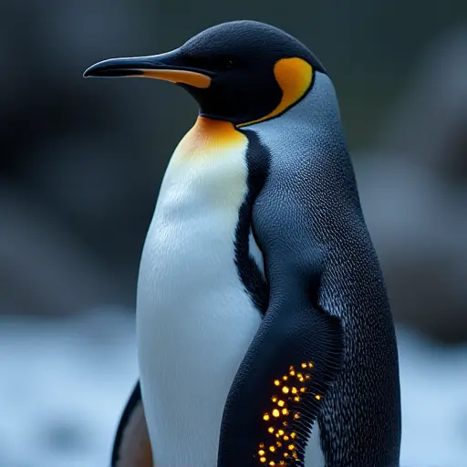 A penguin avatar with a sleek, metallic body and glowing LED-like patterns, representing a fusion of nature and futuristic tech.