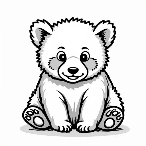 black and white simple line drawing of a baby panda from the front view