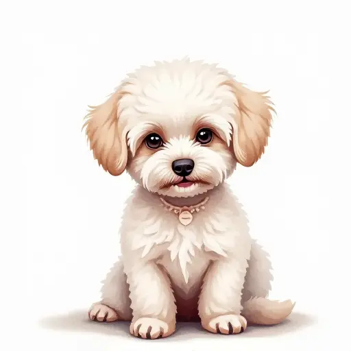 Watercolor style of a bichon frise from the front view