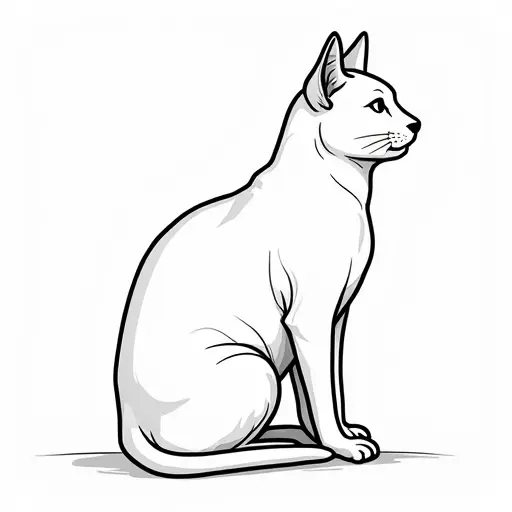 black and white simple line drawing of a russian blue from the side view