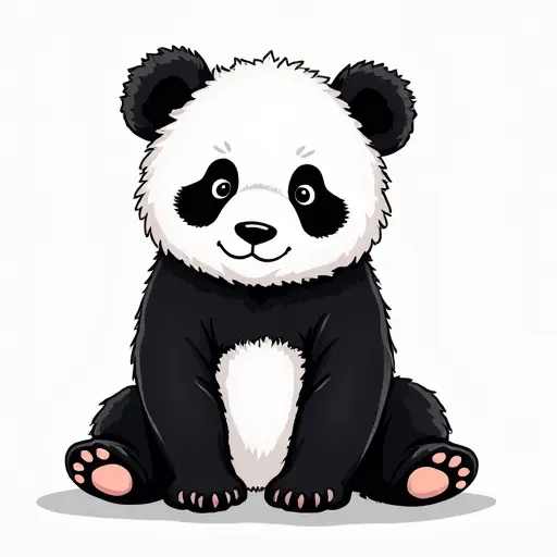 clean hand-drawn outlines of a baby panda from the front view