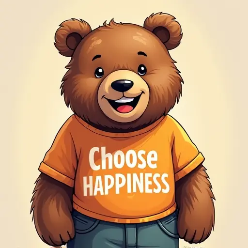 bear, T-shirt, slogan Choose Happiness, cheerful style