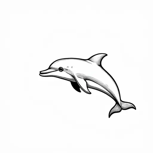 clean black and white hand-drawn outlines of a baby dolphin from the side view