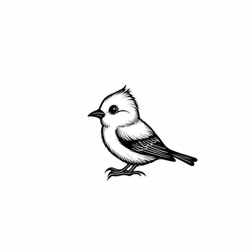 black and white simple line drawing of a baby bird from the side view