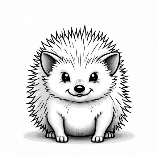 clean pencial outline sketch of a baby hedgehog from the front view