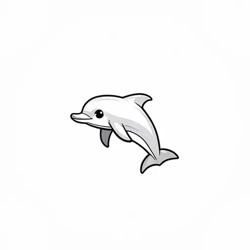 black and white simple line drawing of a baby dolphin from the front view