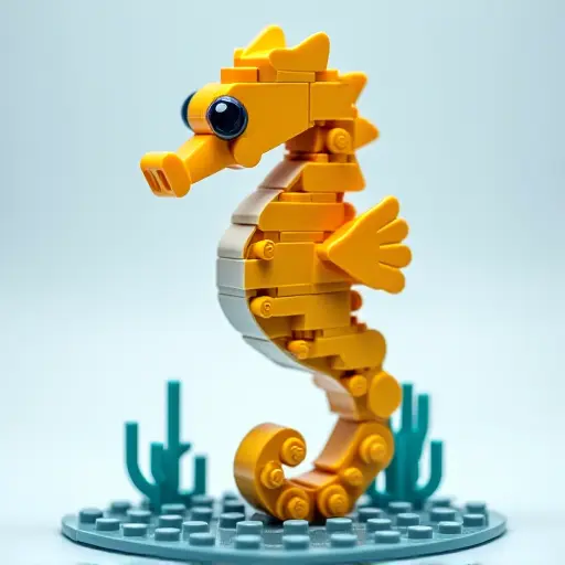 LEGO style of a seahorse from the side view