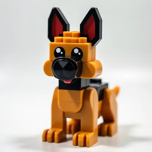 LEGO style of a german shepherd from the front view