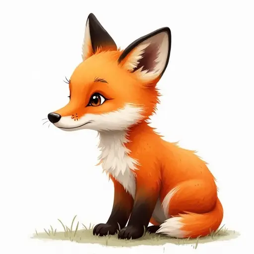 watercolor style of a baby fox from the side view