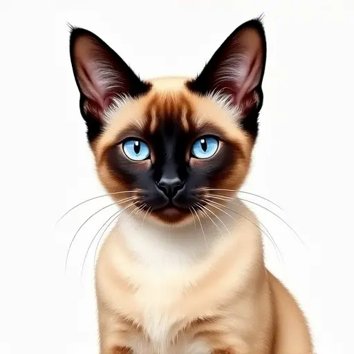 colored pencil drawing style of a siamese cat from the front view