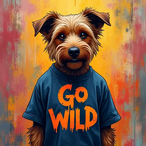 dog, T-shirt, slogan Go Wild, urban graffiti style