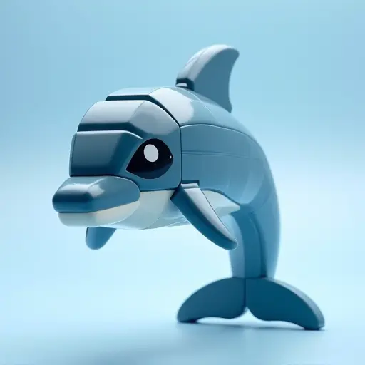 LEGO style of a dolphin from the front view