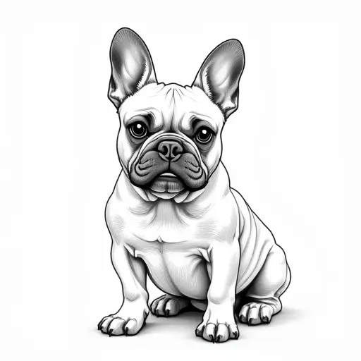 clean pencial outline sketch of a french bulldog from the front view