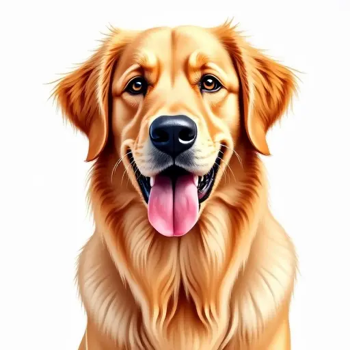 Watercolor style of a golden retriever from the front view