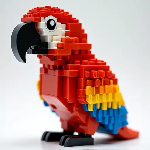 LEGO style of a macaw from the side view