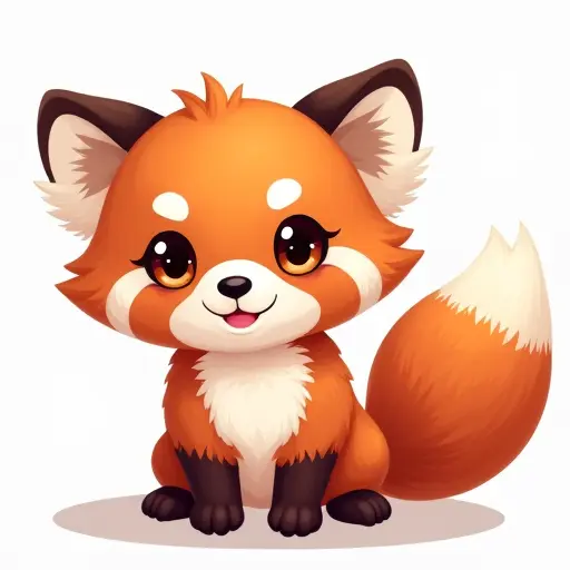 Cute red panda with a fluffy tail, big round eyes, and a playful attitude.