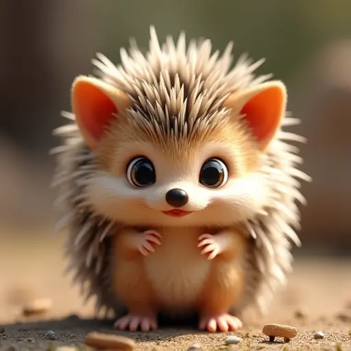 8k hyper real octane render blender of a baby hedgehog from the front view