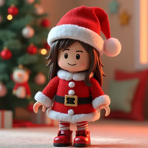 Looking for a super cute and childlike Roblox avatar? This free downloadable Christmas girl avatar is designed to showcase innocence and playfulness. With her Santa costume, adorable Christmas hat, and striped socks, she embodies a small, sweet sense of holiday cheer. The design is filled with Christmas joy and childlike wonder, making it perfect for players who love cute and playful styles! Whether you’re using it as a Christmas avatar in Roblox, or as a festive profile picture on social media, this 3D avatar will definitely make you stand out. Free to download, grab this super cute Christmas girl avatar now and fill your holidays with warmth and a childlike spirit!