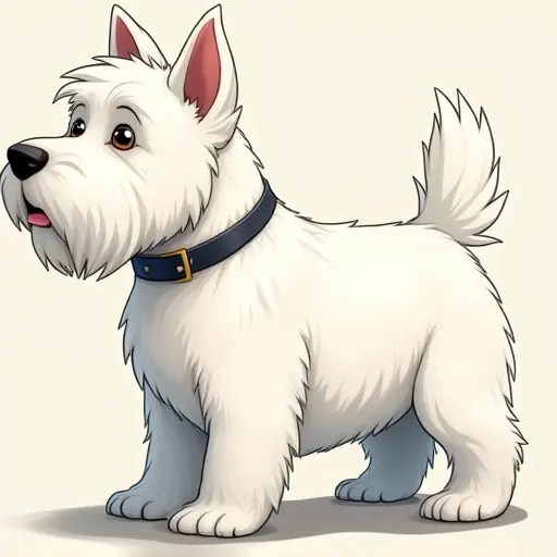 studio ghibli style of a west highland white terrier from the side view