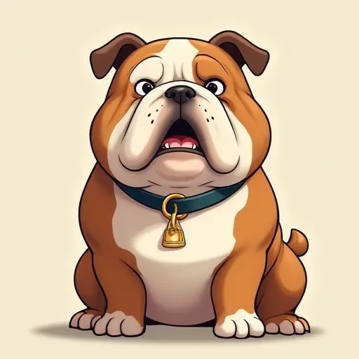 studio ghibli style of a bulldog from the front view