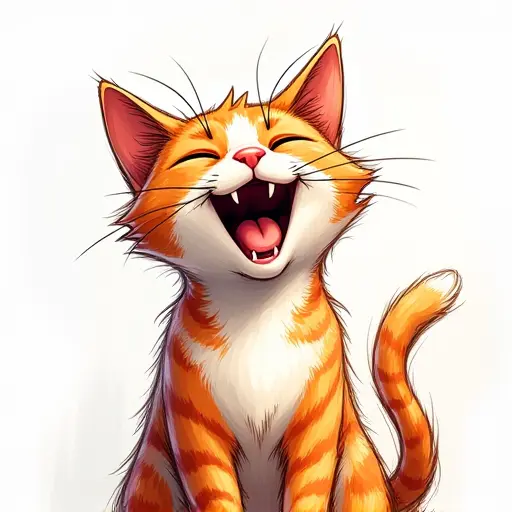 A cat laughing joyfully, sketched with expressive lines and vibrant colors.