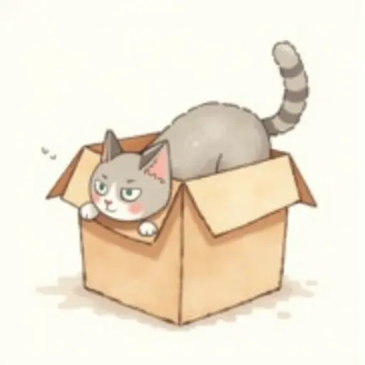 Watercolor style of The cat dives headfirst into the box, its tail swishing gently as it explores the surroundings.