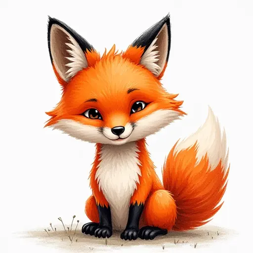 Crayon-style little fox with detailed head