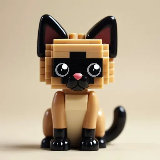 LEGO style of a siamese cat from the front view