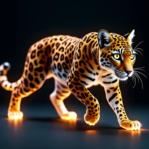 A leopard avatar with sleek, glowing laser patterns running along its body, showcasing speed and precision.