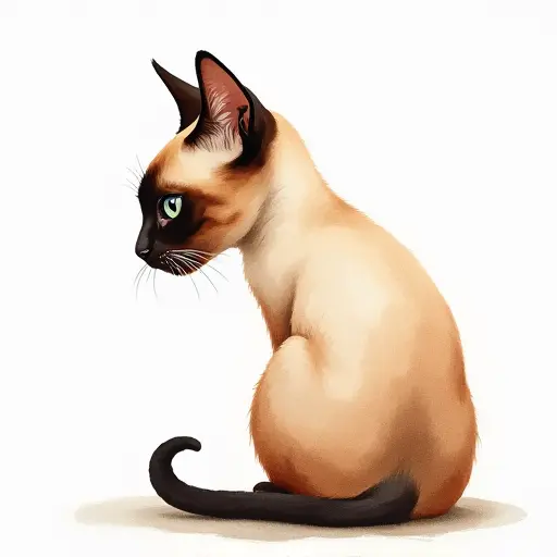 Watercolor style of a siamese cat from the side view